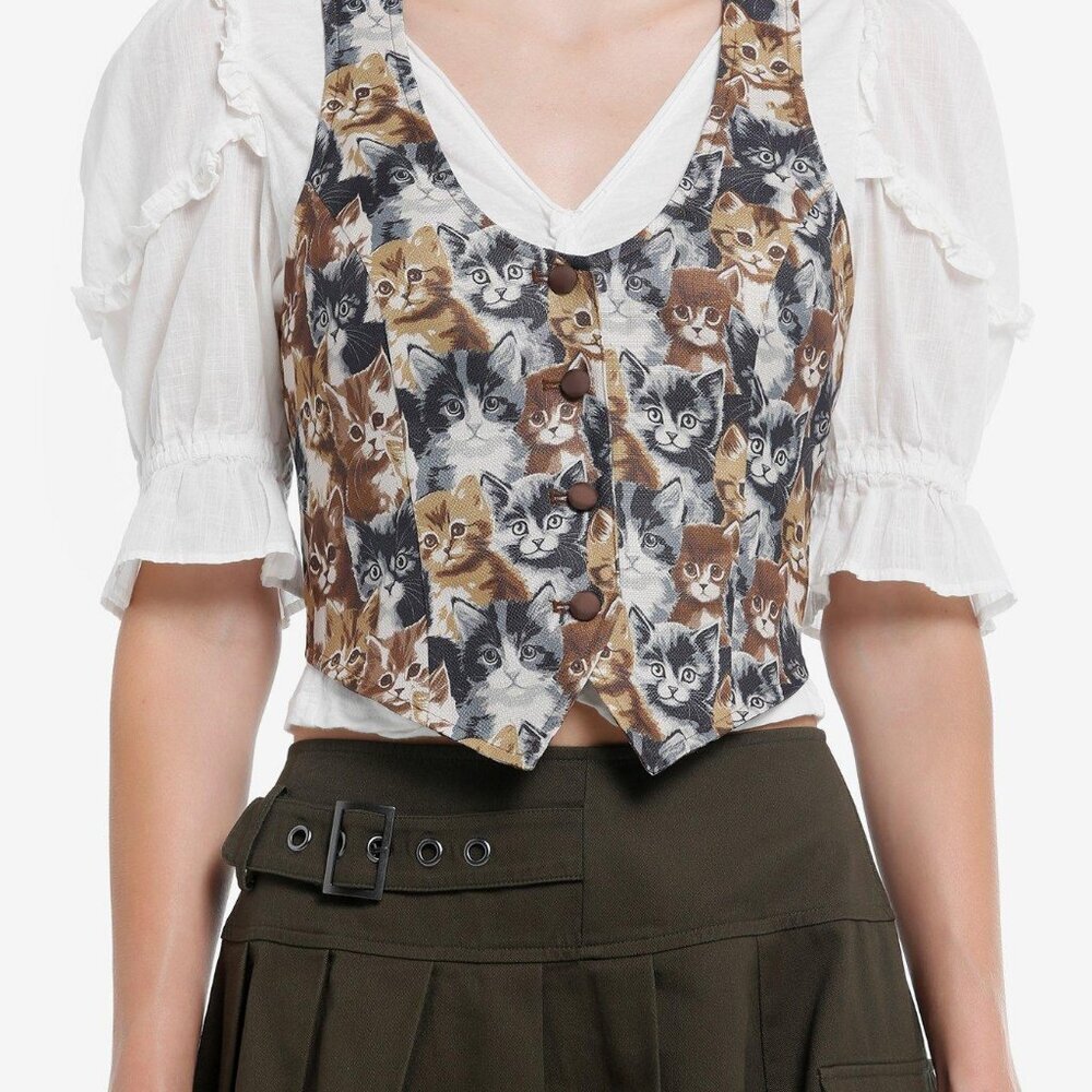 Thorn & Fable Hot Topic Cat Print Vest size 5X cottagecore milkmaid